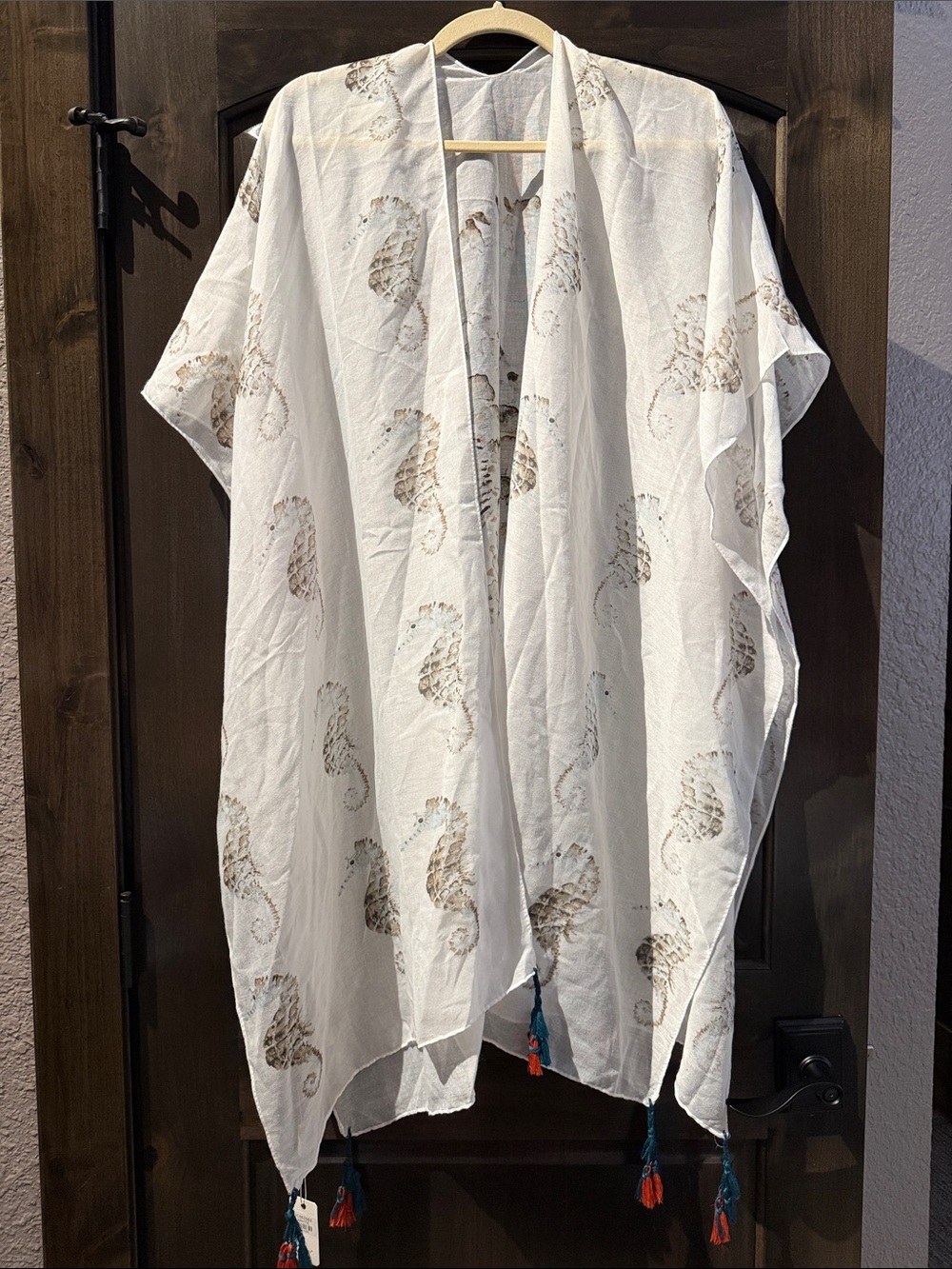 White Sequin Seahorse Beach Coverup Kimono